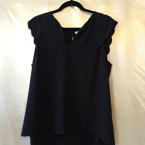 41 Hawthorne Navy Blue-Scallop Sleeve Blouse